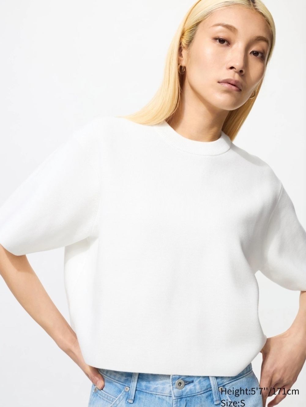 Uniqlo White Cropped Knit Tee